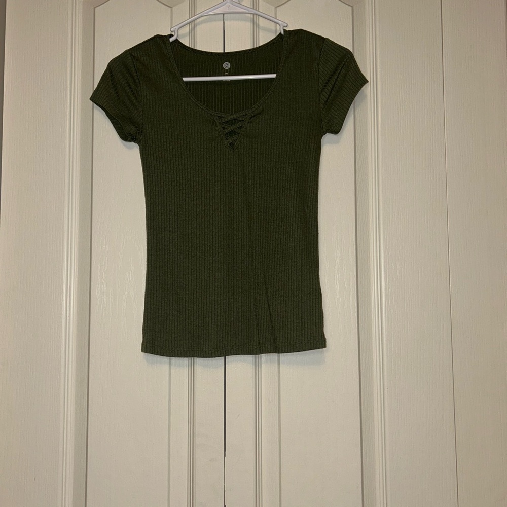 SO Army Green Fitted Cap Sleeve Blouse